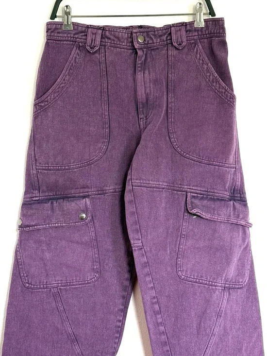 Free People Plum/prune  Came And Ge It Cargo Wide-Leg Denim Pants - Picture 6 of 12